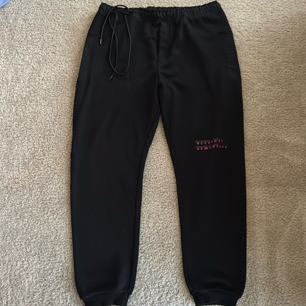 Black Sweatpants with Red Embroidery